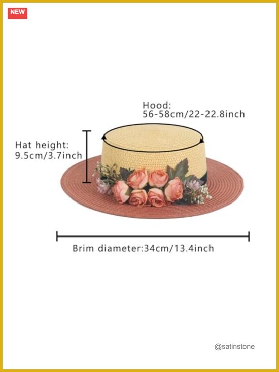Handmade Wide Brim Sun Straw Hat with Flower - UV Protection, Foldable